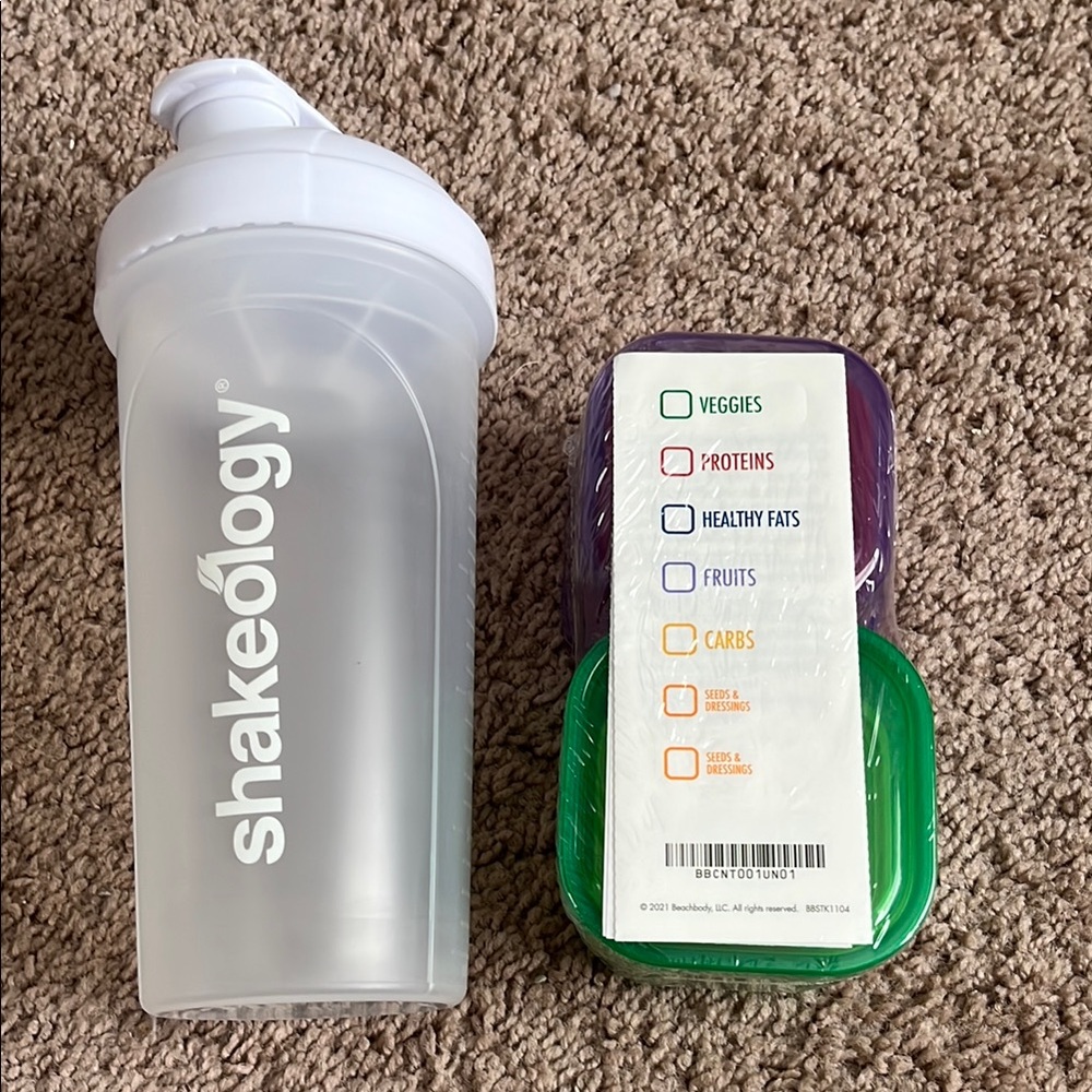 White Top Shaker Bottle with Portion Control Containers Combo